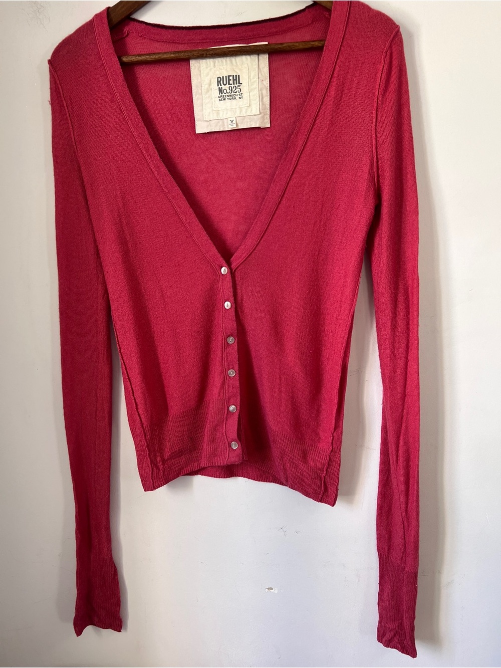 Ruehl No.925 Slim V-Neck Button-Down Cardigan Exaggerated Sleeves Y2K Mauve